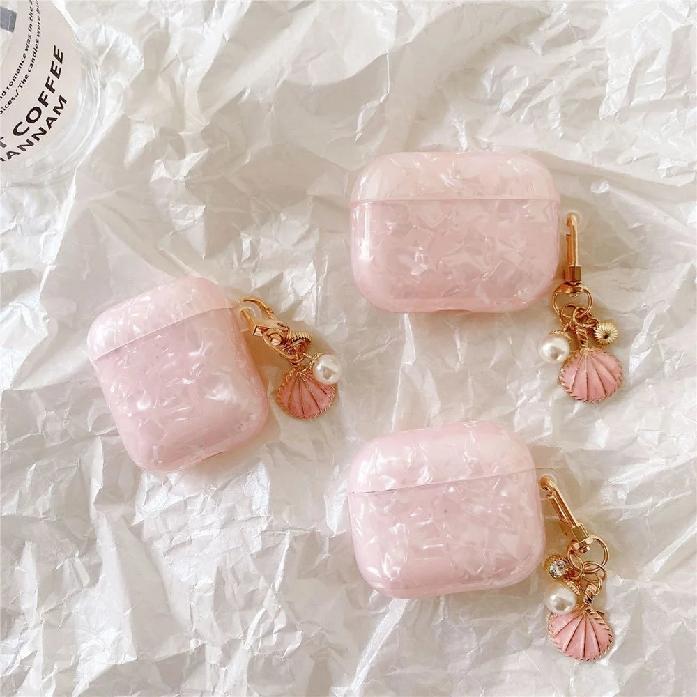 For AirPods Pro 2 Shell Pattern Case with Pink Shell Pendant TWS Earbuds Protective Cover - 6