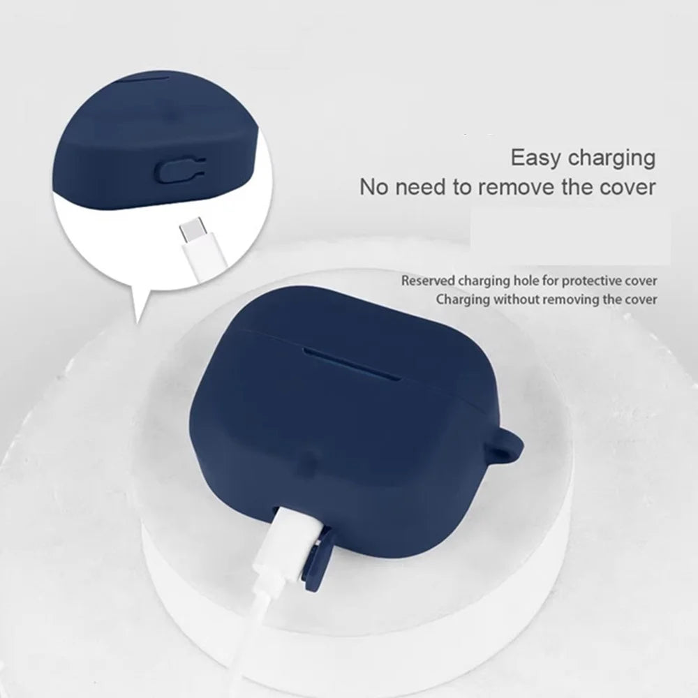 For OnePlus Buds 3V / Nord Buds 3r Silicone Case Wireless Earphones Protective Cover with Anti-Lost Buckle - Dark Blue - 4