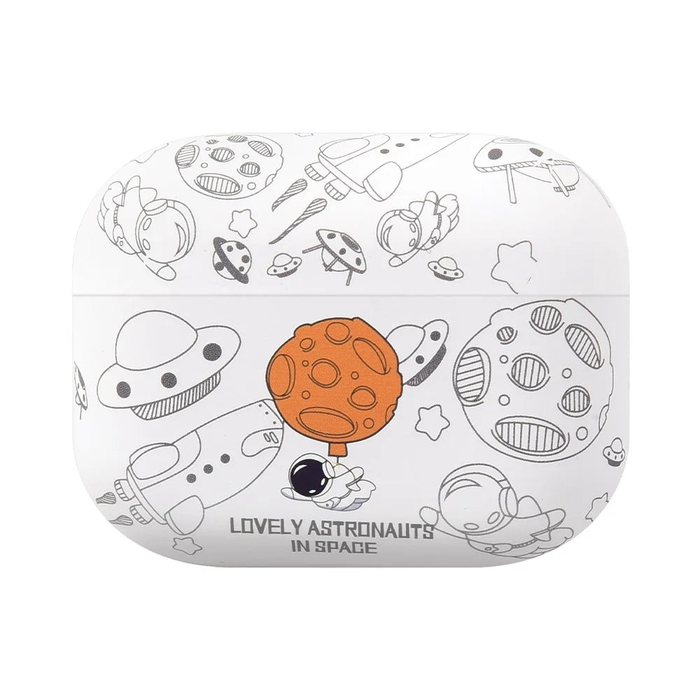 For AirPods Pro 3 TPU Case Earphone Charging Box Water Transfer Printing Protective Cover - White Astronaut - 1