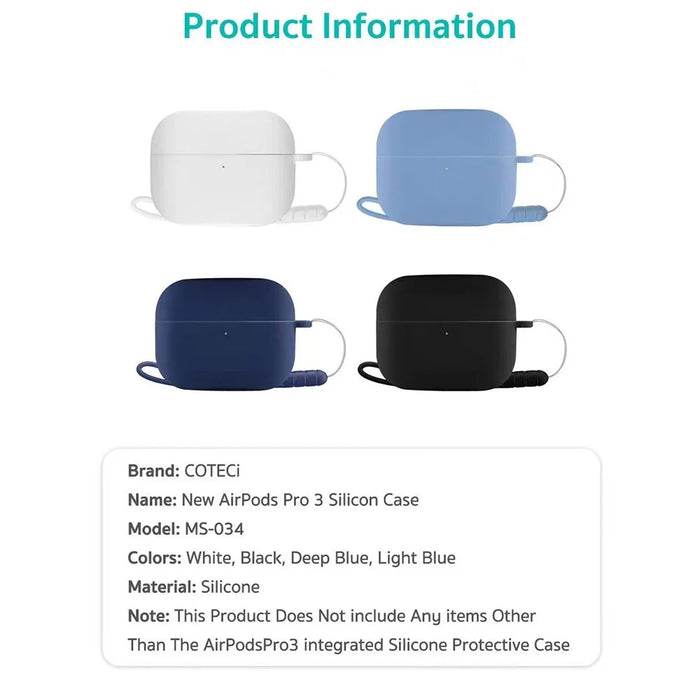 COTECI For AirPods Pro 3 Portable Silicone Case Anti Scratch Protective Cover with Lanyard - White - 3