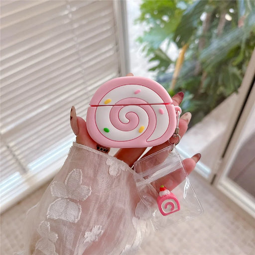 For Apple AirPods Pro 2 / AirPods Pro Earphone Cover Pink Swiss Roll Shape PVC Protective Case with Pendant - 1