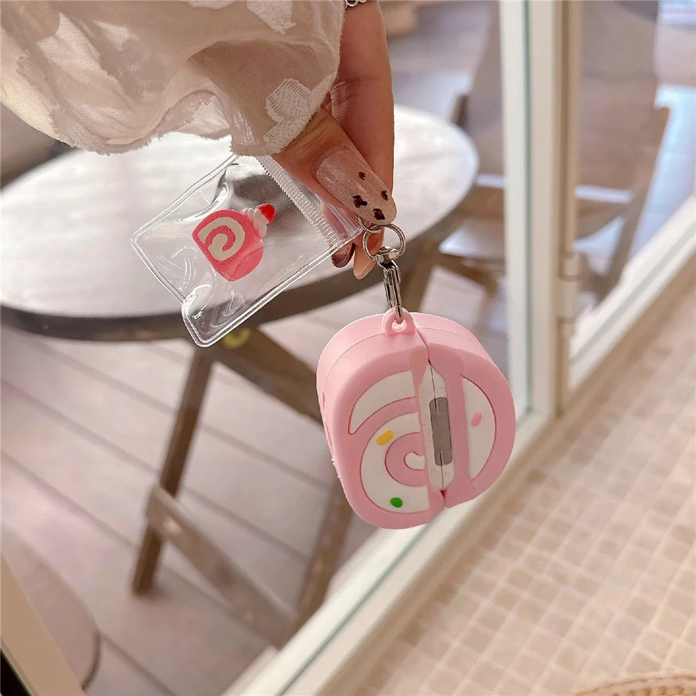 For Apple AirPods Pro 2 / AirPods Pro Earphone Cover Pink Swiss Roll Shape PVC Protective Case with Pendant - 3