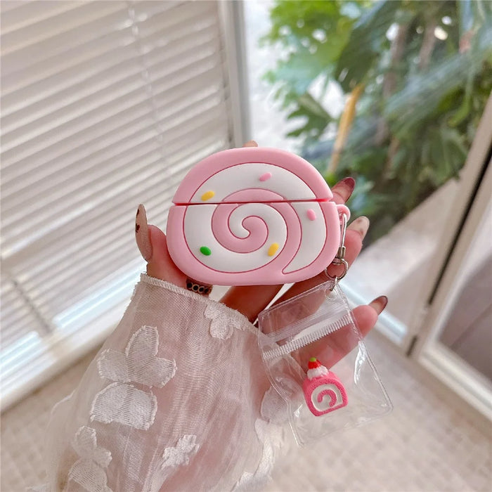 For Apple AirPods Pro 3 Earphone Cover Pink Swiss Roll Shape PVC Protective Case with Pendant - 1