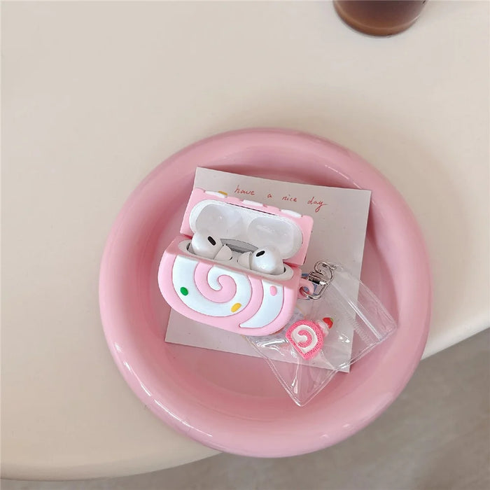 For Apple AirPods Pro 3 Earphone Cover Pink Swiss Roll Shape PVC Protective Case with Pendant - 4