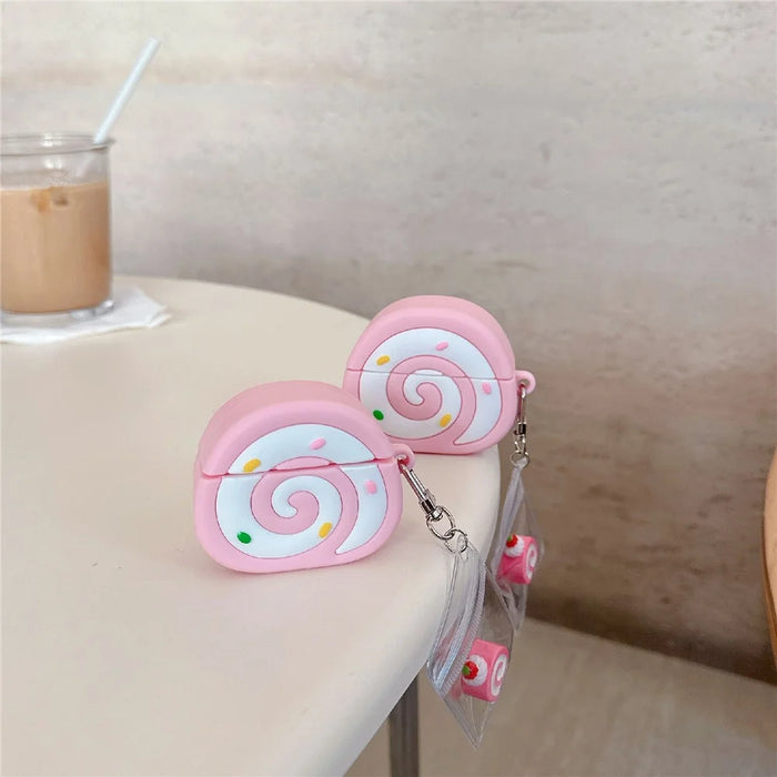 For Apple AirPods Pro 3 Earphone Cover Pink Swiss Roll Shape PVC Protective Case with Pendant - 5