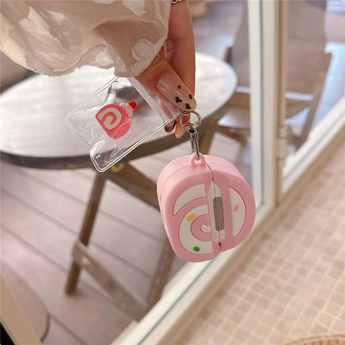 For Apple AirPods 3 Earphone Cover Pink Swiss Roll Shape PVC Protective Case with Pendant - 2