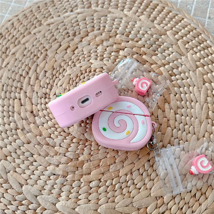 For Apple AirPods 3 Earphone Cover Pink Swiss Roll Shape PVC Protective Case with Pendant - 5