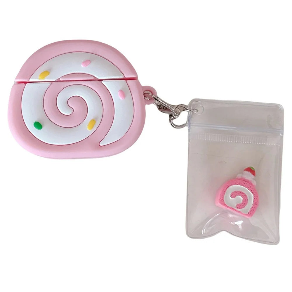 For Apple AirPods 4 Earphone Cover Pink Swiss Roll Shape PVC Protective Case with Pendant - 1