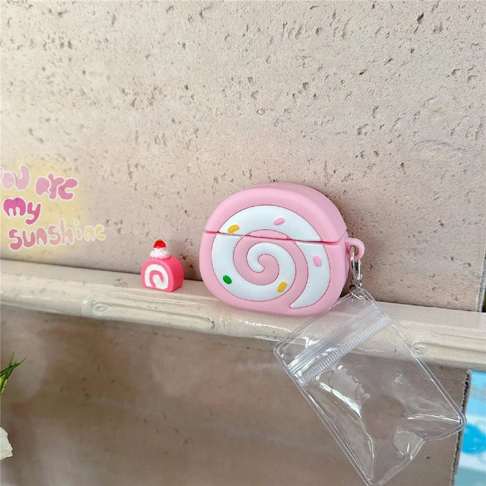 For Apple AirPods 4 Earphone Cover Pink Swiss Roll Shape PVC Protective Case with Pendant - 6