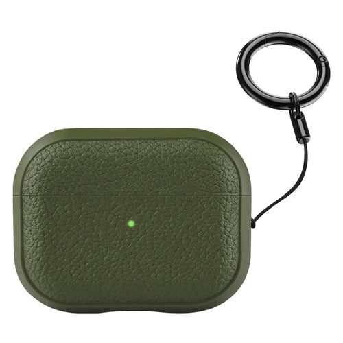 Bulk Purchasing For AirPods Pro 3 Case Faux Leather Textured TPU Earbuds Protective Cover with Strap Ring - Army Green - 1