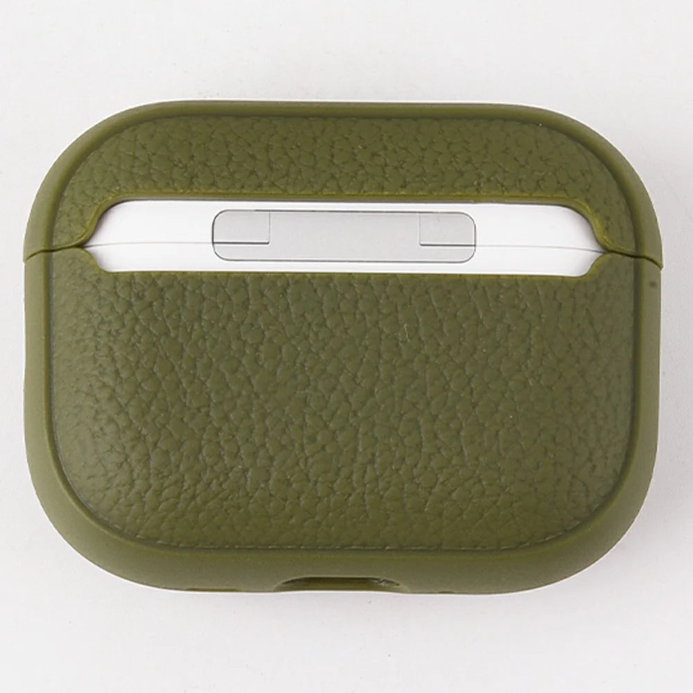 Bulk Purchasing For AirPods Pro 3 Case Faux Leather Textured TPU Earbuds Protective Cover with Strap Ring - Army Green - 3
