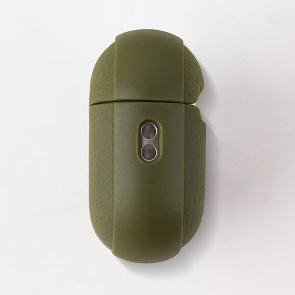 Bulk Purchasing For AirPods Pro 3 Case Faux Leather Textured TPU Earbuds Protective Cover with Strap Ring - Army Green - 4