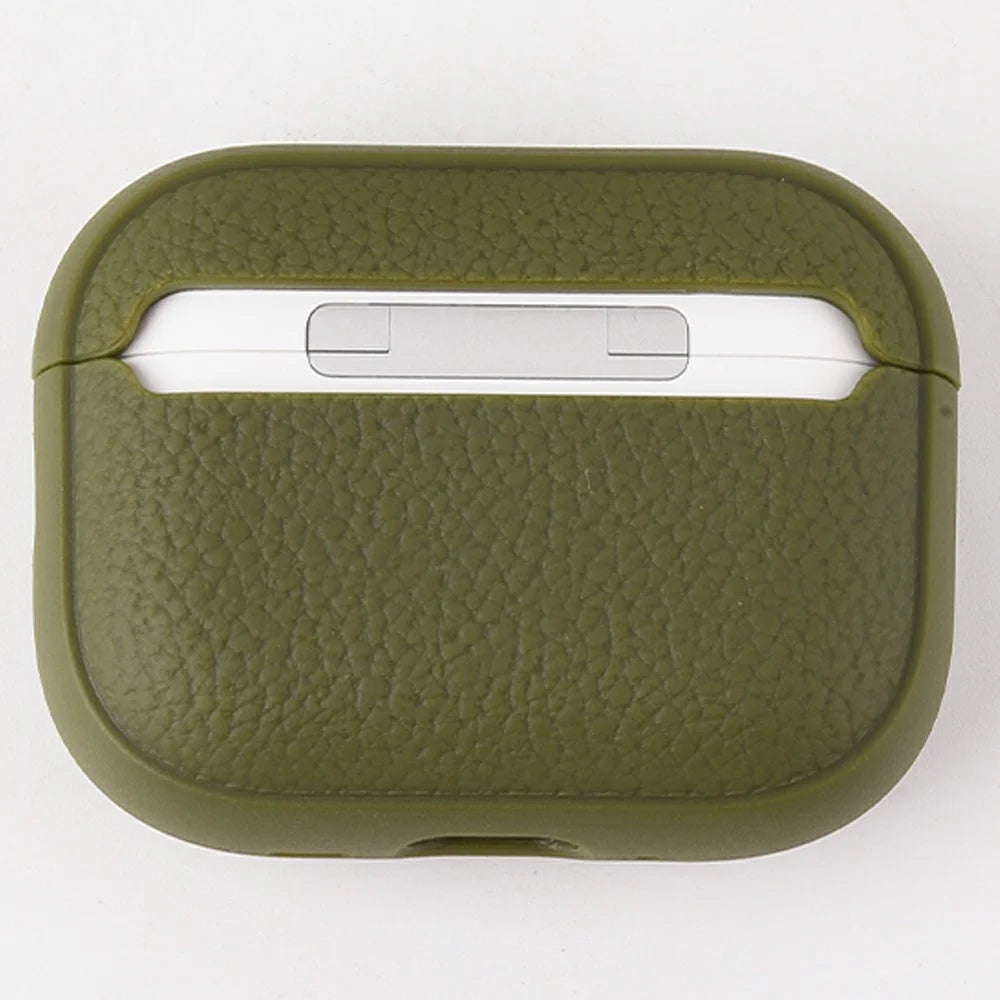 Bulk Purchasing For AirPods Pro 2 Case Faux Leather Textured TPU Earbuds Protective Cover with Strap Ring - Army Green - 3