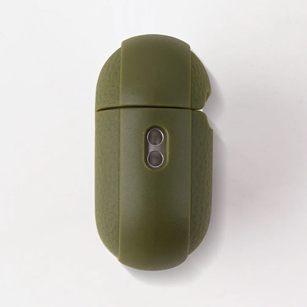 Bulk Purchasing For AirPods Pro 2 Case Faux Leather Textured TPU Earbuds Protective Cover with Strap Ring - Army Green - 4