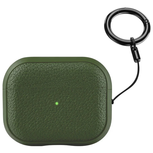 Bulk Purchasing For Apple AirPods 3 Case Faux Leather Textured TPU Earbuds Protective Cover with Strap Ring - Army Green - 1