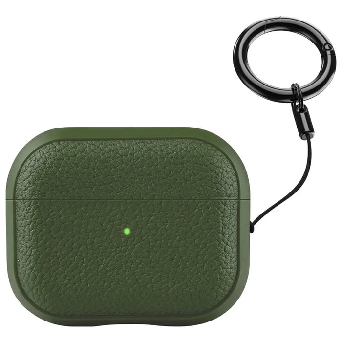 Bulk Purchasing For Apple AirPods 3 Case Faux Leather Textured TPU Earbuds Protective Cover with Strap Ring - Army Green - 1