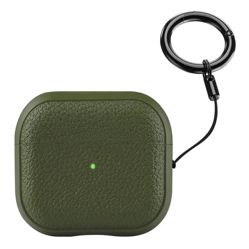 Bulk Purchasing For AirPods 4 Case Faux Leather Textured TPU Earbuds Protective Cover with Strap Ring - Army Green - 1