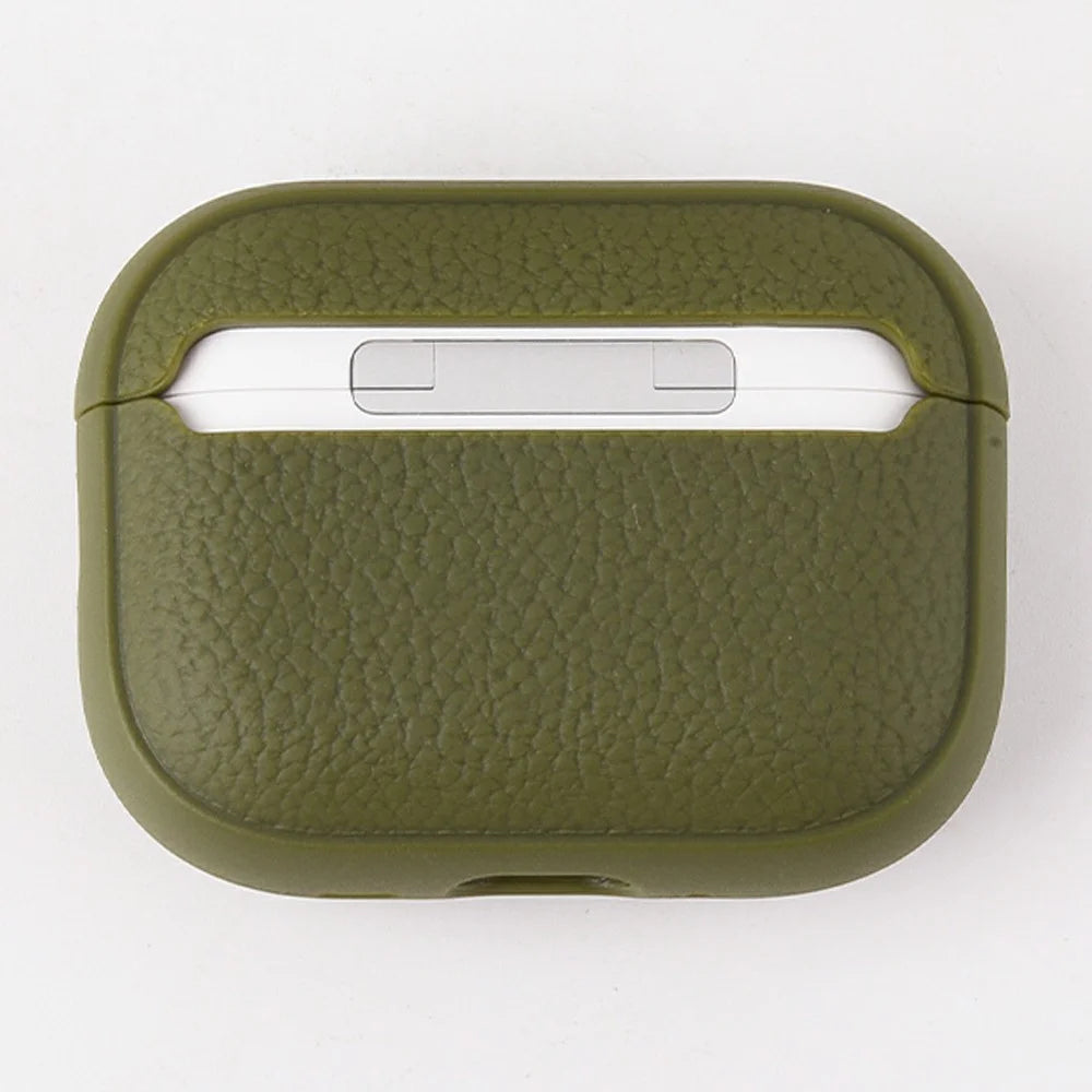 Bulk Purchasing For AirPods 4 Case Faux Leather Textured TPU Earbuds Protective Cover with Strap Ring - Army Green - 3