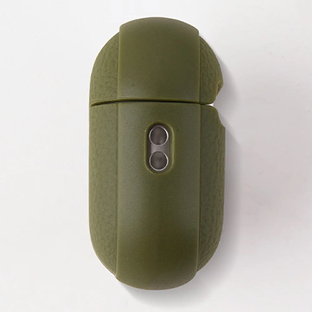Bulk Purchasing For AirPods 4 Case Faux Leather Textured TPU Earbuds Protective Cover with Strap Ring - Army Green - 4
