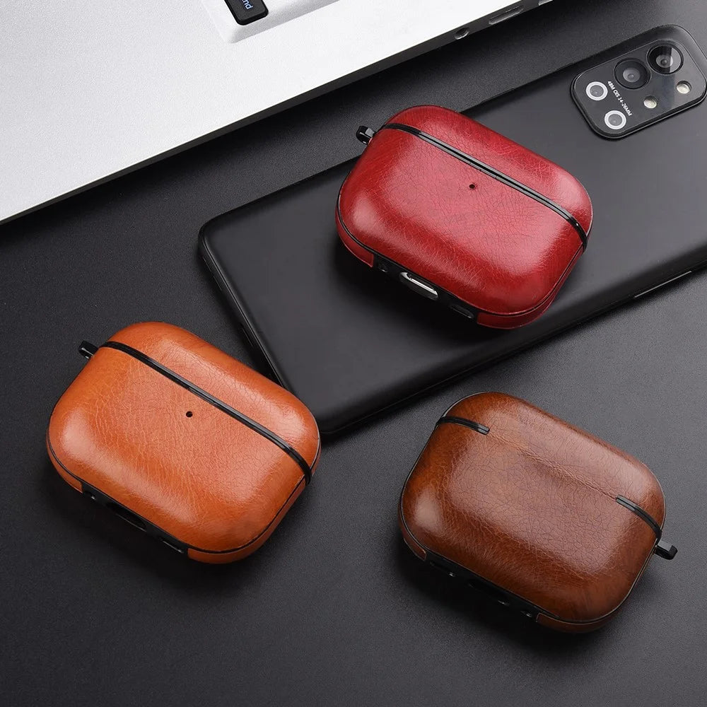For AirPods Pro 3 Case Faux Leather Textured TPU Earbuds Protective Cover with Buckle - Black - 3