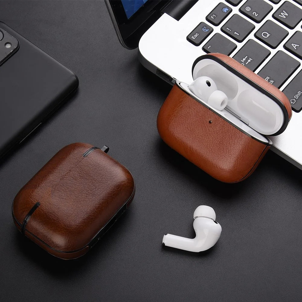 For AirPods Pro 3 Case Faux Leather Textured TPU Earbuds Protective Cover with Buckle - Black - 4