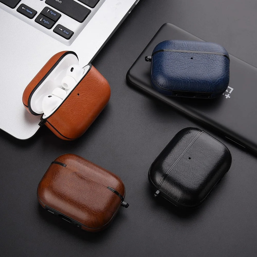 For AirPods Pro 3 Case Faux Leather Textured TPU Earbuds Protective Cover with Buckle - Black - 7