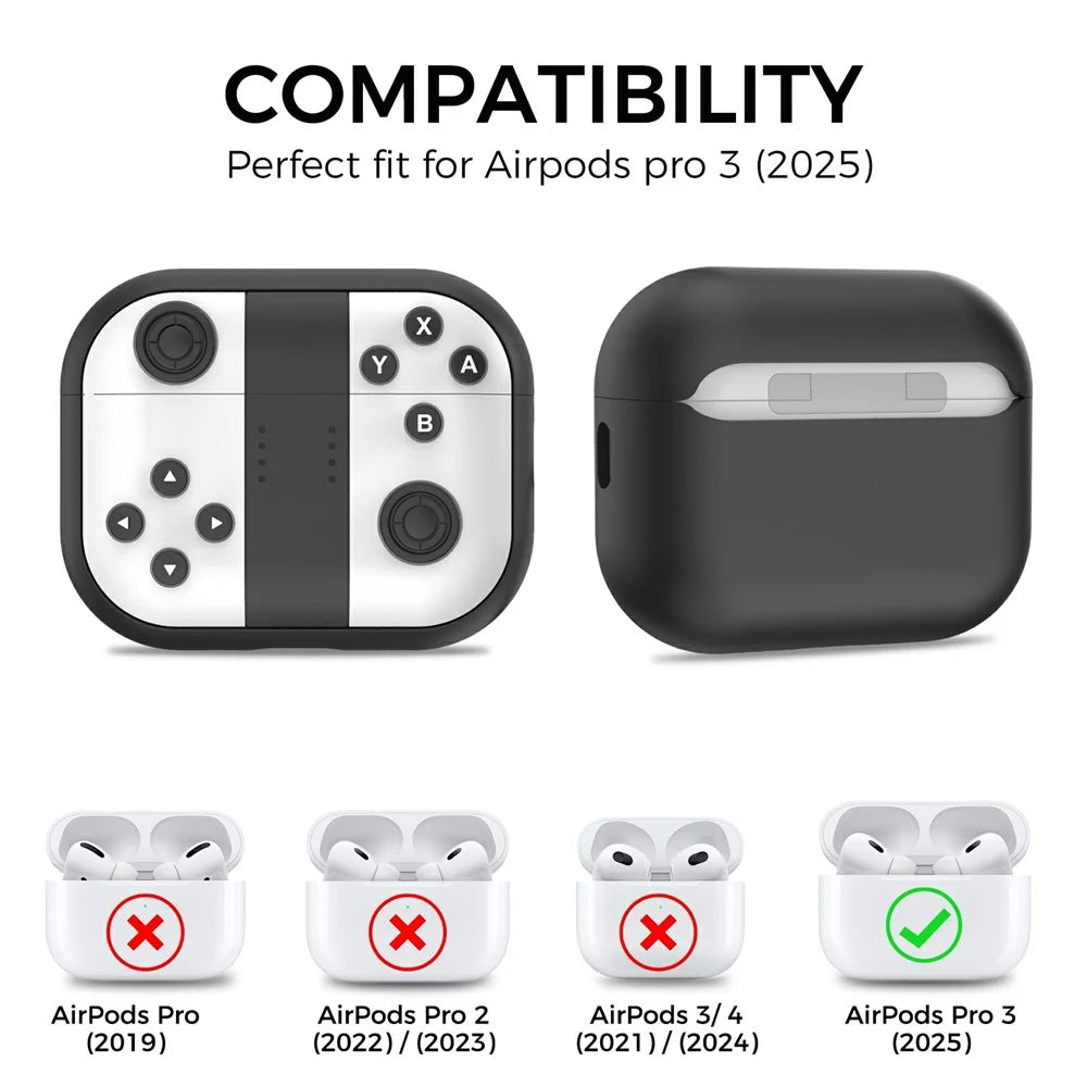 AHASTYLE JY28 For Apple AirPods Pro 3 Silicone Case Retro Game Controller Design Anti Drop Earphone Cover - Black  /  White - 2