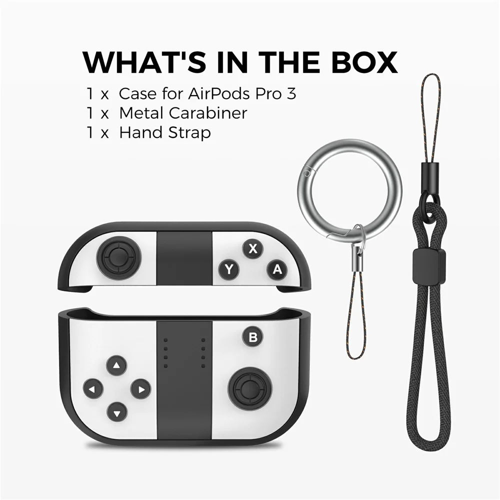 AHASTYLE JY28 For Apple AirPods Pro 3 Silicone Case Retro Game Controller Design Anti Drop Earphone Cover - Black  /  White - 7
