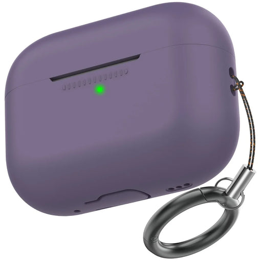 AhaStyle PT187-G-C For AirPods Pro 2 Case One-Piece Silicone Earphone Protective Cover with Keychain and iP (5-14) and Type-C Dustproof Plug - Dark Purple - 1