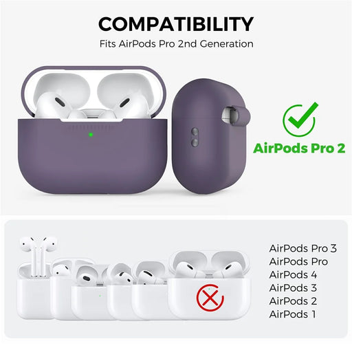 AhaStyle PT187-G-C For AirPods Pro 2 Case One-Piece Silicone Earphone Protective Cover with Keychain and iP (5-14) and Type-C Dustproof Plug - Dark Purple - 2