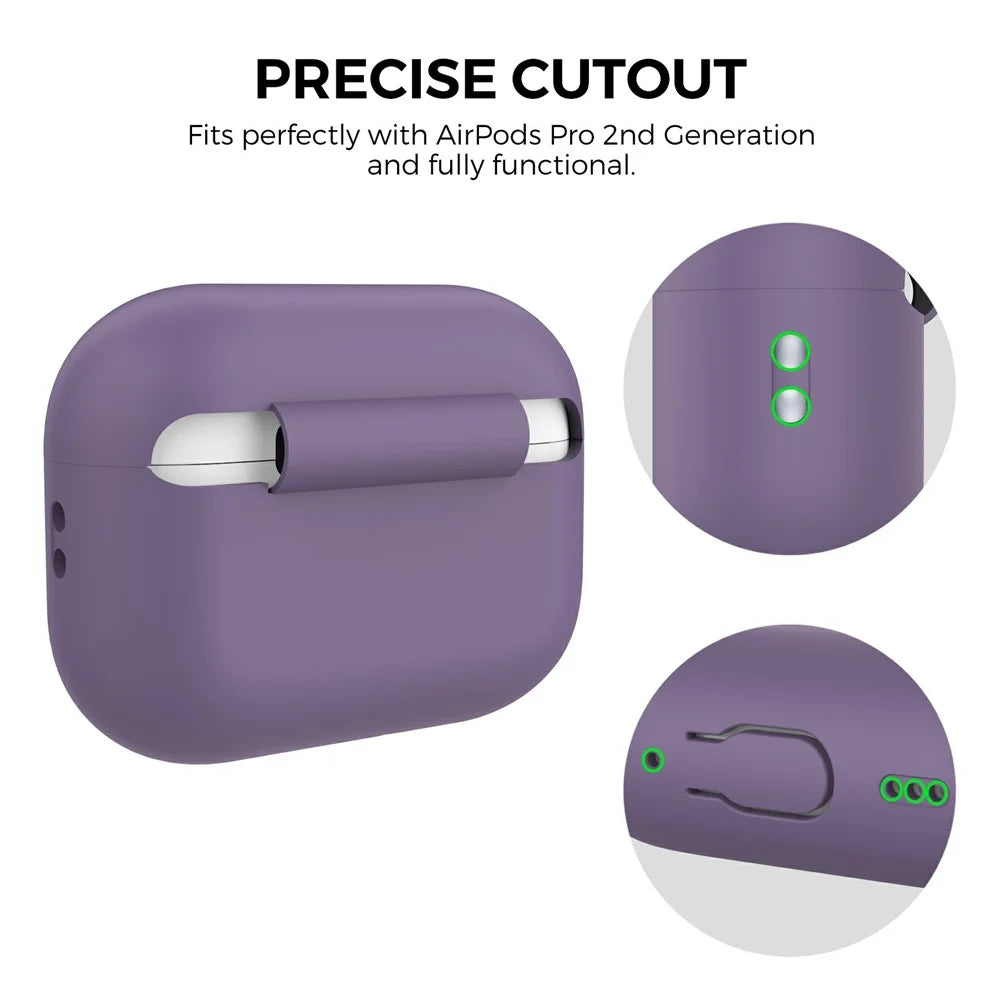AhaStyle PT187-G-C For AirPods Pro 2 Case One-Piece Silicone Earphone Protective Cover with Keychain and iP (5-14) and Type-C Dustproof Plug - Dark Purple - 4