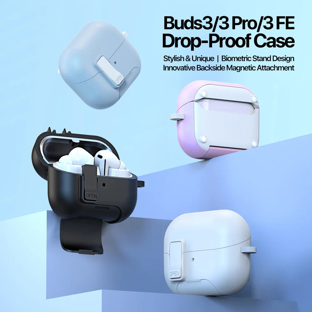 DUX DUCIS For Samsung Galaxy Buds3 Pro / Galaxy Buds3 FE / Galaxy Buds3 Earphone Case  SECQ Series PC+TPU Earbuds Cover Snap Lid Design with Hook - Black - 3