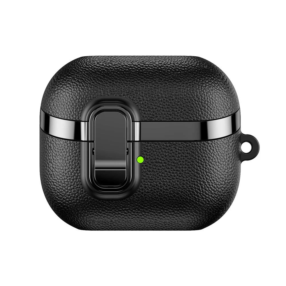 For Samsung Galaxy Buds3  /  Buds3 Pro Case Snap Switch Electroplated Litchi Texture TPU PC Earbuds Cover with Carabiner - Black - 4