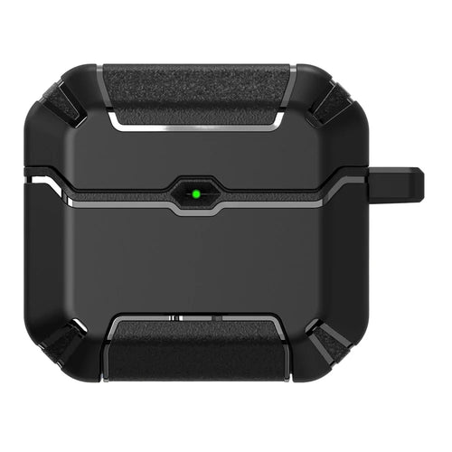 For AirPods 4 with ANC Case Foldable Stand TPU PC Earbuds Cover with Carabiner - Black - 1