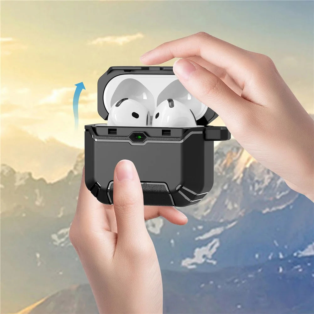 For AirPods 4 with ANC Case Foldable Stand TPU PC Earbuds Cover with Carabiner - Black - 3
