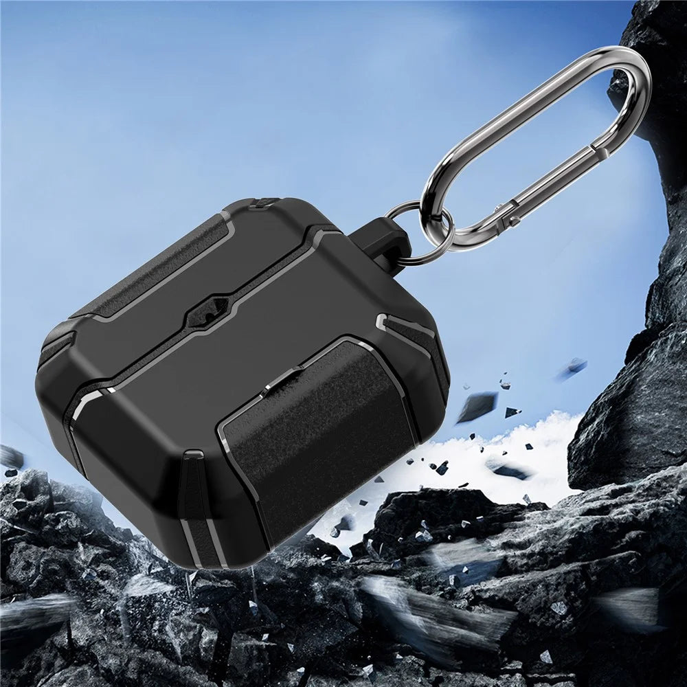 For AirPods 4 with ANC Case Foldable Stand TPU PC Earbuds Cover with Carabiner - Black - 4