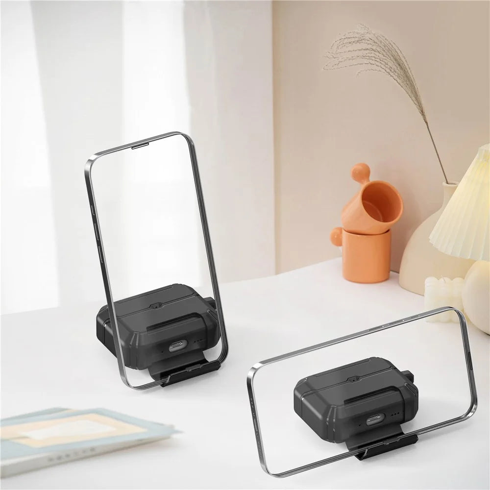 For AirPods Pro 3 Case Foldable Stand TPU PC Earbuds Cover with Carabiner - Black - 2
