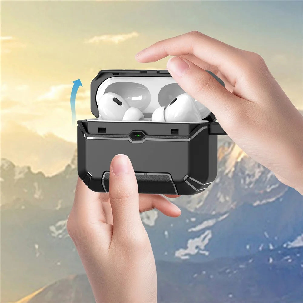 For AirPods Pro 3 Case Foldable Stand TPU PC Earbuds Cover with Carabiner - Black - 3