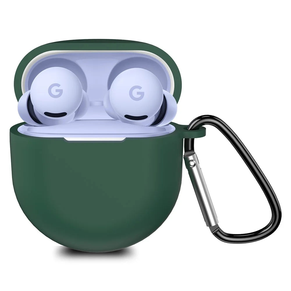 For Google Pixel Buds 2a Soft Silicone Case Scratch Resistant Earphone Cover with Carabiner - Green - 2