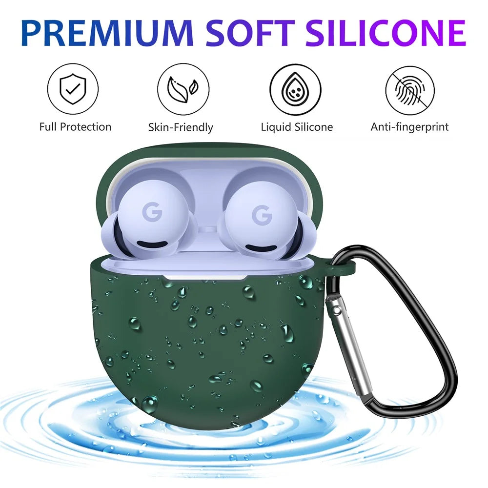 For Google Pixel Buds 2a Soft Silicone Case Scratch Resistant Earphone Cover with Carabiner - Green - 4