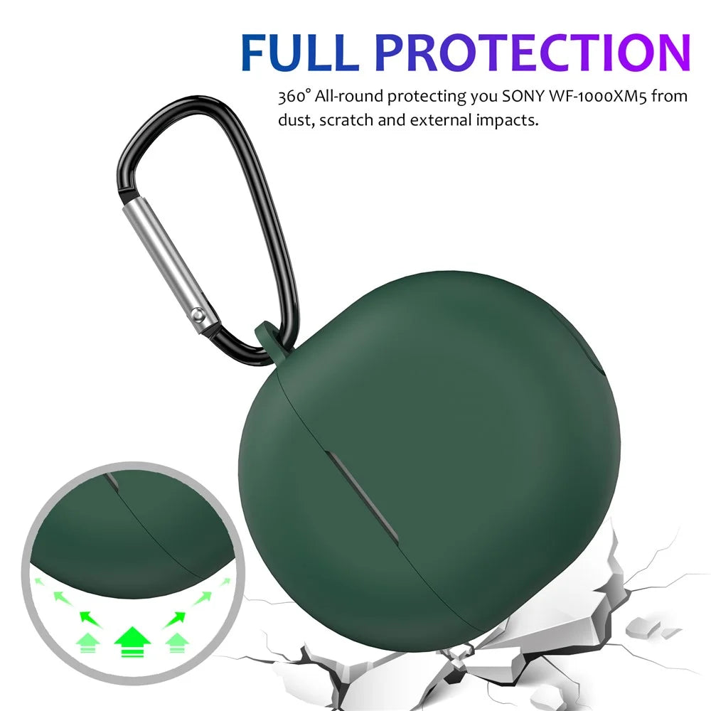 For Google Pixel Buds 2a Soft Silicone Case Scratch Resistant Earphone Cover with Carabiner - Green - 5