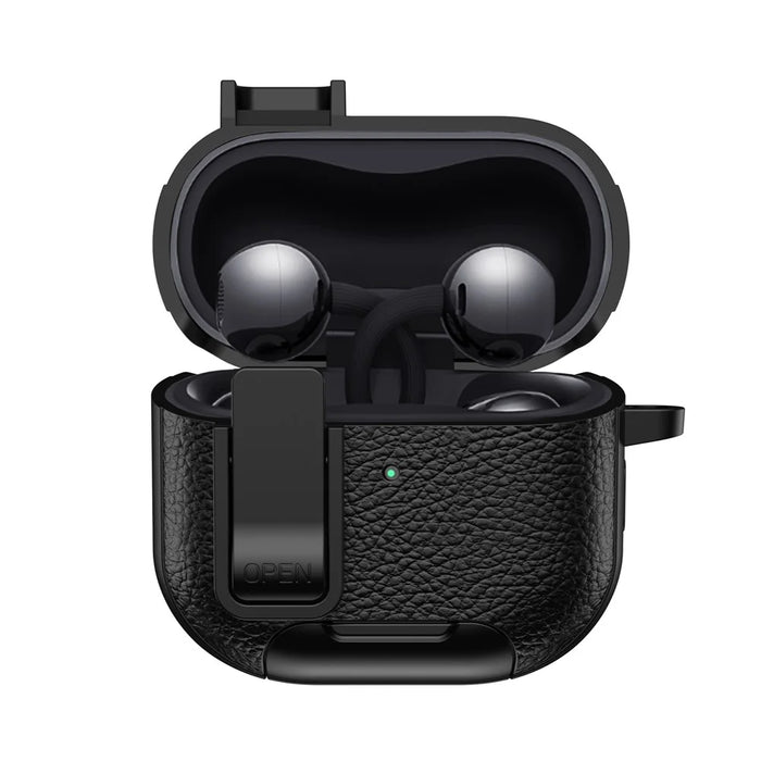 For Huawei FreeClip 2 Protective Case Leather Textured Lock Design Wireless Earbuds Cover with Phone Stand Function / Buckle - Black - 2