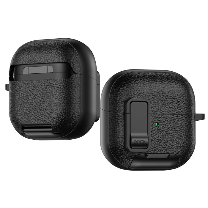 For Huawei FreeClip 2 Protective Case Leather Textured Lock Design Wireless Earbuds Cover with Phone Stand Function / Buckle - Black - 3