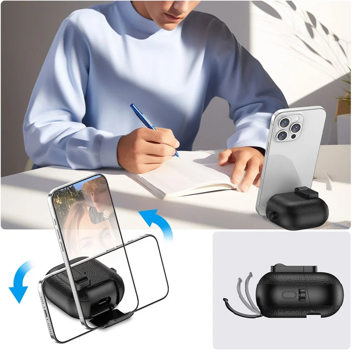 For Huawei FreeClip 2 Protective Case Leather Textured Lock Design Wireless Earbuds Cover with Phone Stand Function / Buckle - Black - 4
