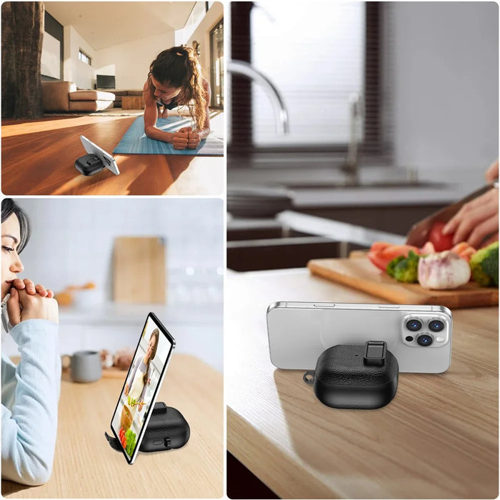For Huawei FreeClip 2 Protective Case Leather Textured Lock Design Wireless Earbuds Cover with Phone Stand Function / Buckle - Black - 7