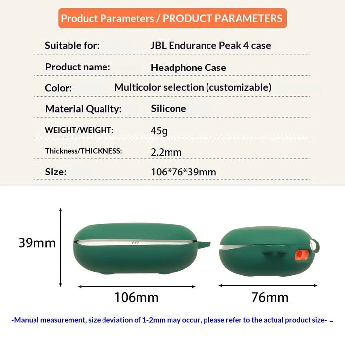 For JBL Endurance Peak 4 Silicone Case Wireless Earbuds Protective Cover with Anti-Lost Buckle - Blackish Green - 7