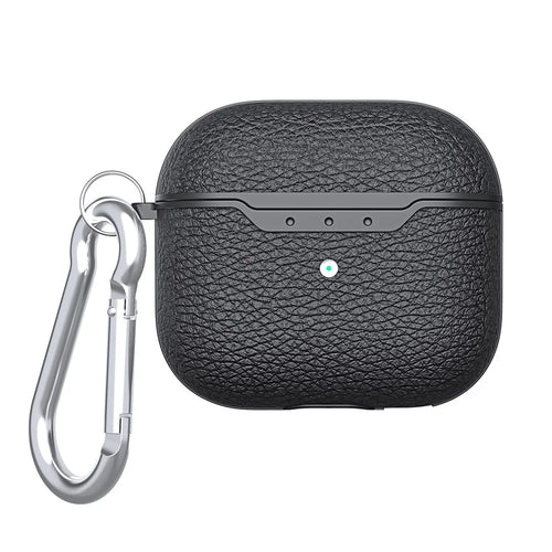 Litchi Texture Soft TPU Earphone Case with Keychain for Apple AirPods 3 - Black - 1