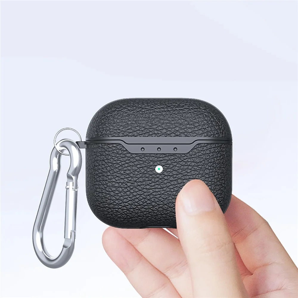 Litchi Texture Soft TPU Earphone Case with Keychain for Apple AirPods 3 - Black - 4