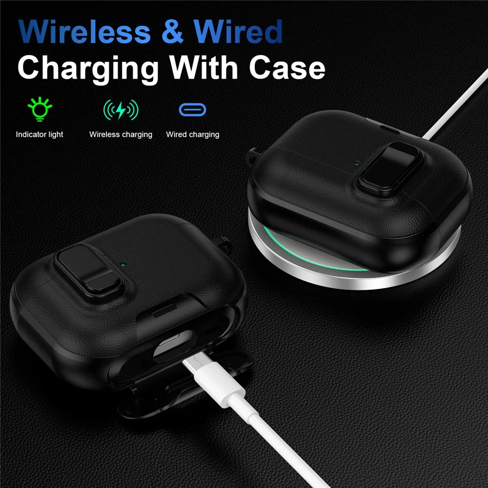 For AirPods Pro 2 Case with Stand Dual Color Texture TPU + PC Earphone Cover with Lock Buckle and Carabiner - Black - 4