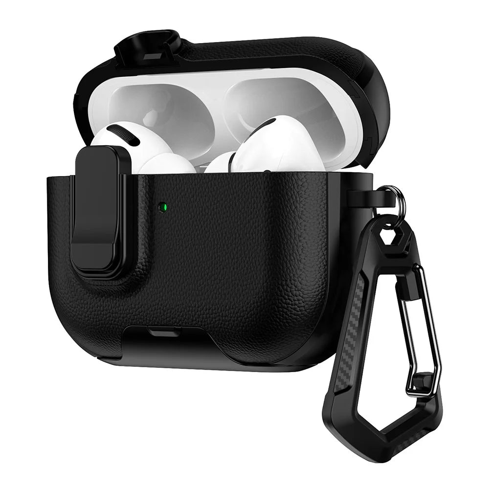 For AirPods Pro 3 Case with Stand Dual Color Texture TPU + PC Earphone Cover with Lock Buckle and Carabiner - Black - 2